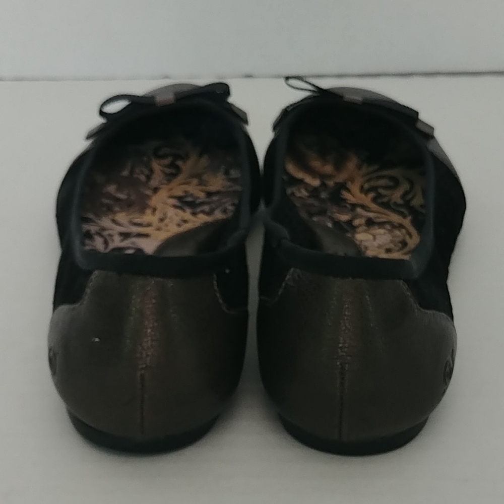 Born Shoes Women's Size 10 M Leather Flats Bow Black & Bronze Weave Pattern - Picture 6 of 8